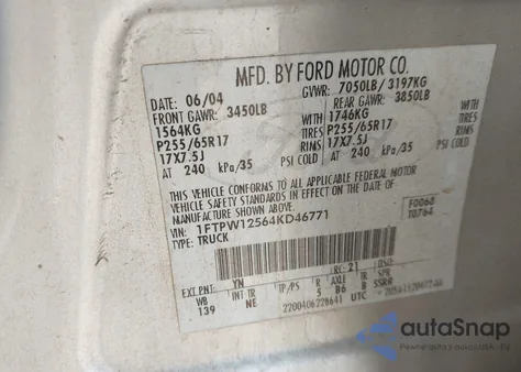 2004 Ford F-150 Lariat/Xlt from USA, damaged, VIN 1FTPW12564KD46771